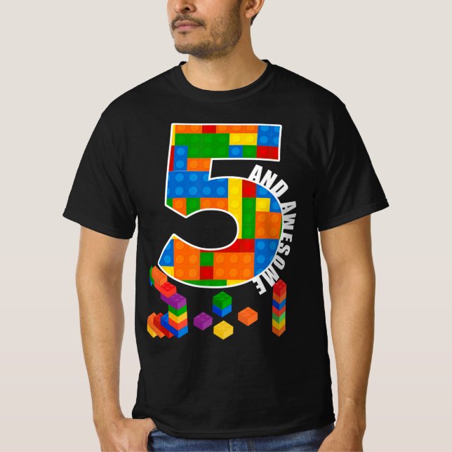 Building Blocks Bricks 5 Year Old Awesome Birthday T-Shirt (Vorderseite)