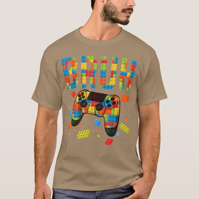 Building Blocks Bruh Gamer Brick Builder Boy frien T-Shirt (Vorderseite)