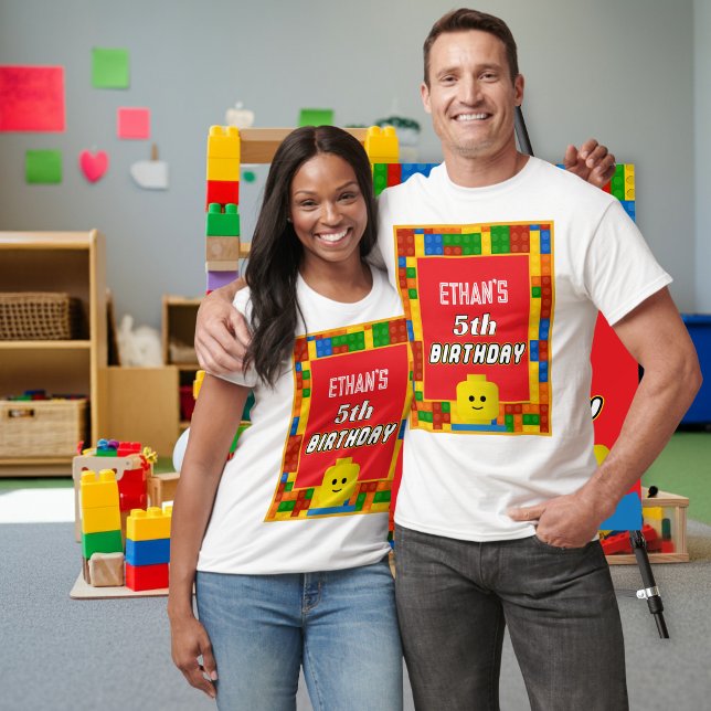 Building Blocks Parent Birthday Fun Matching Party T-Shirt (Von Creator hochgeladen)