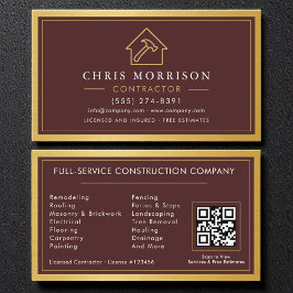 Building Construction Burgundy Gold Metal QR Code Visitenkarte