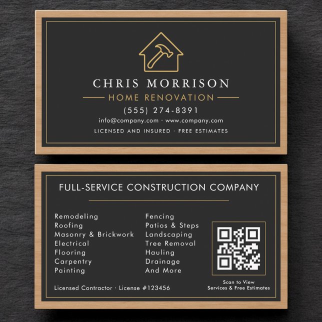 Building Construction Home Renovation Wood QR Code Visitenkarte (Von Creator hochgeladen)
