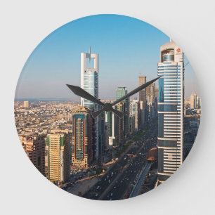 Buildings Along Sheikh Zayed Road, Dubai Große Wanduhr