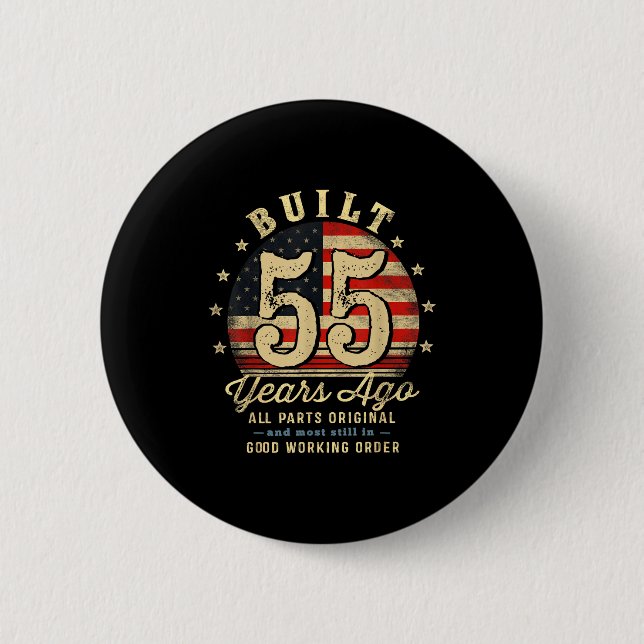 Built 55 Years Ago Funny 55th Birthday Usa Flag  Button (Vorderseite)