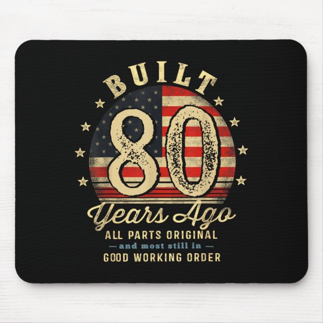 Built 80 Years Ago Funny 80th Birthday Usa Flag  Mousepad (Vorne)