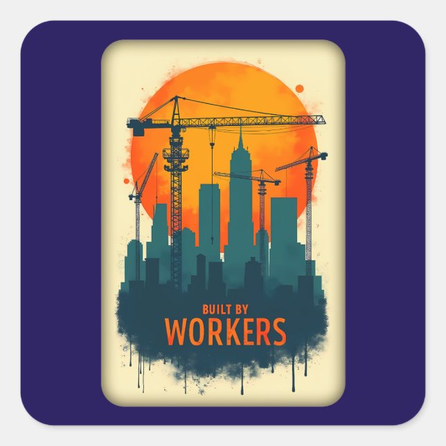 Built by Workers City Builder Labor Day Design Quadratischer Aufkleber (Vorderseite)