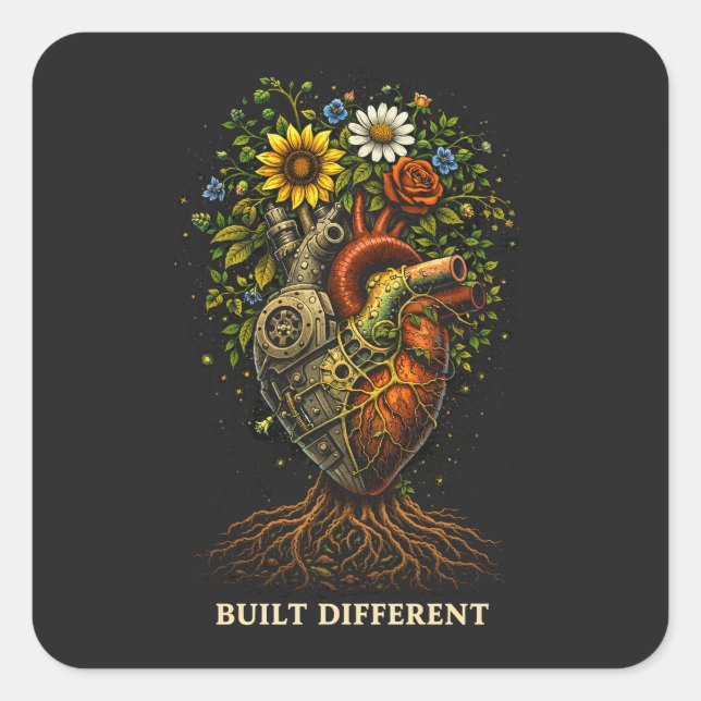 Built Different Quadratischer Aufkleber (Vorderseite)