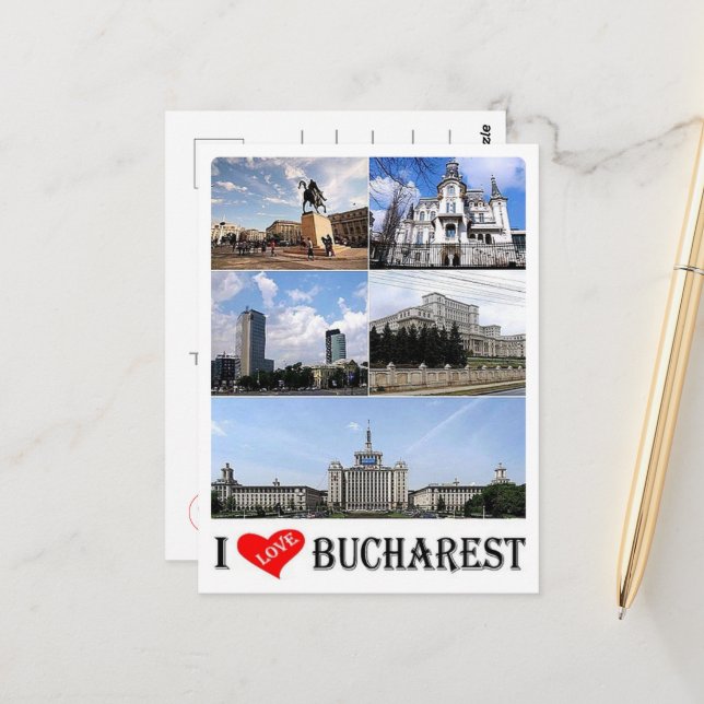 Bukarest - I Liebe - Rumänien - Postkarte (Vorderseite/Rückseite Beispiel)