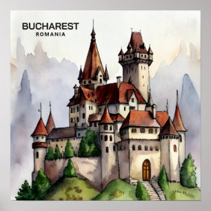 Bukarest Rumänien Altstadt Aquarell-Kunst Poster