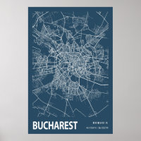 Bukarest Rumänien City Map Art Blue Print