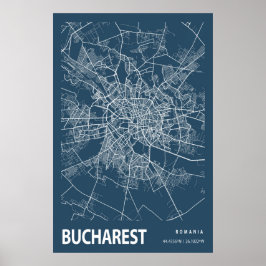 Bukarest Rumänien City Map Art Blue Print Poster