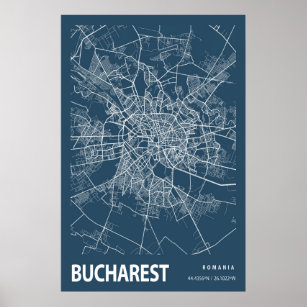 Bukarest Rumänien City Map Art Blue Print Poster