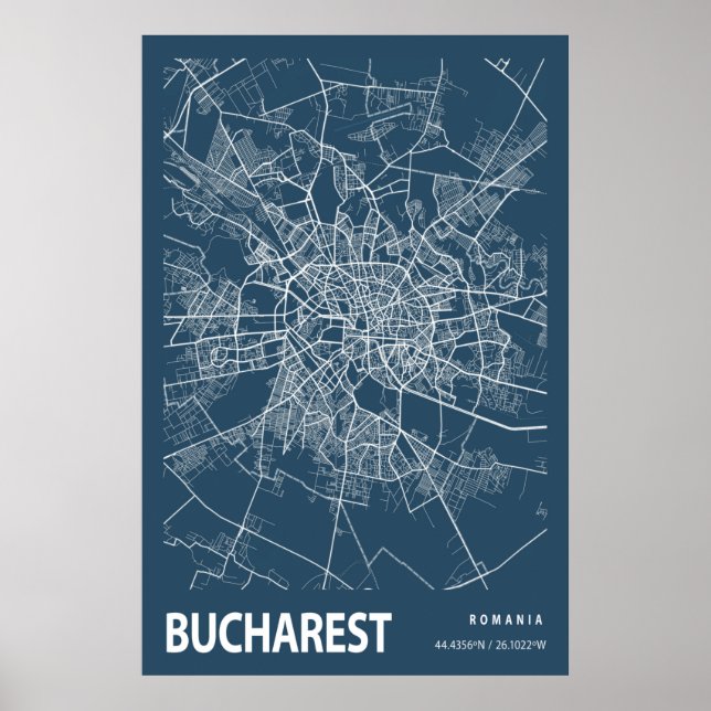 Bukarest Rumänien City Map Art Blue Print Poster (Vorne)