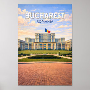 Bukarest Rumänien Illustration Reise Kunst Vintage Poster
