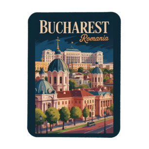 Bukarest Skyline Illustration Reise Kunst Vintage Magnet