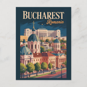 Bukarest Skyline Illustration Reise Kunst Vintage Postkarte