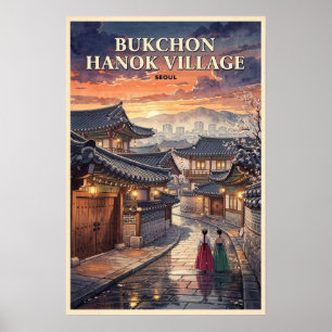 Bukchon Hanok Dorf Seoul Vintage Reise Poster