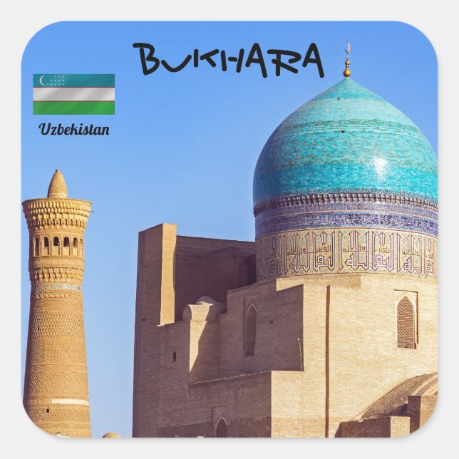 Bukhara, Usbekistan - Kalyan-Moschee Quadratischer Aufkleber (Vorderseite)