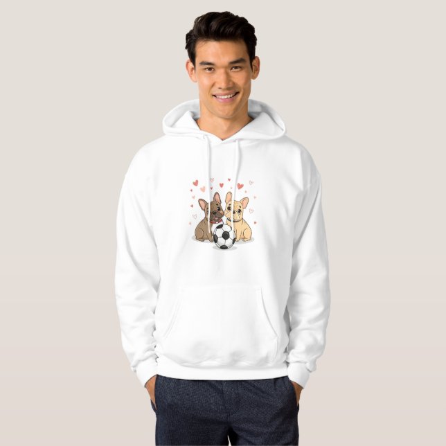 Buldog Francés with soccer ball Valentine's Day Hoodie (Vorne ganz)