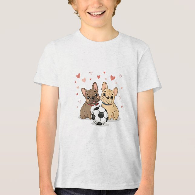 Buldog Francés with soccer ball Valentine's Day Tri-Blend Shirt (Vorderseite)
