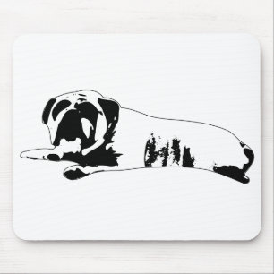 Buldog-Silhouette in Bauchlage mit sauberem Kontra Mousepad