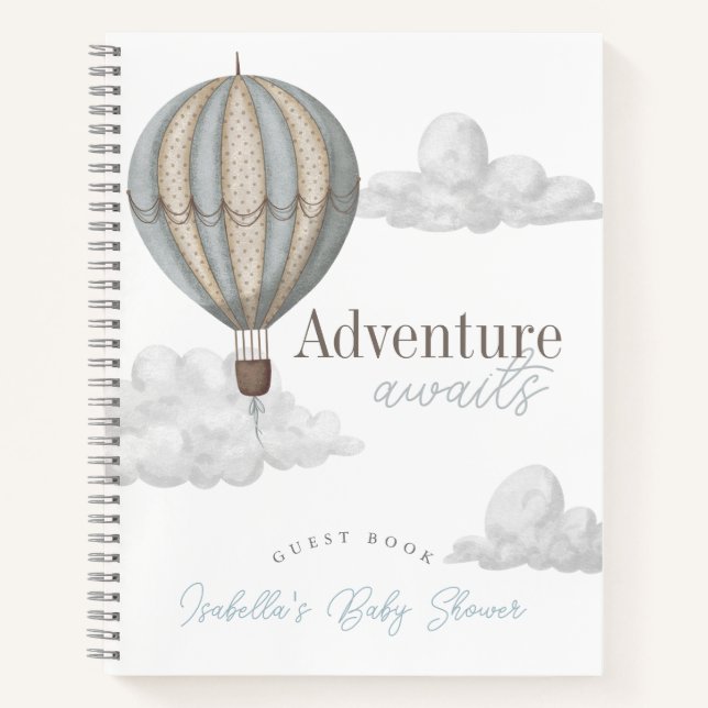Bule Hot Air Balloon Baby Shower Guest Book Notizbuch (Vorderseite)