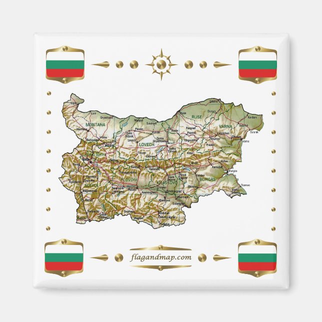 Bulgaria Map + Flags Magnet (Vorne)
