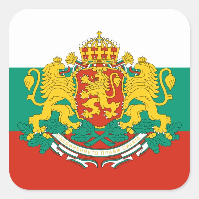 Bulgarian Flag & Coat of Arms, Flag of Bulgaria Quadratischer Aufkleber (Vorderseite)