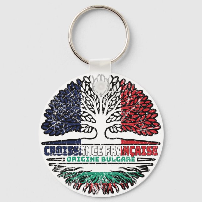 Bulgarisch-Französisch-Tree-Roots-Flag Schlüsselanhänger (Vorderseite)