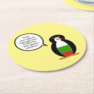 Bulgarisch sprechende Ms. Pinguin personalisiert Runder Pappuntersetzer