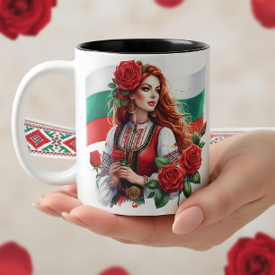 Bulgarische Flagge Tradition Folklore Frau rote Ro Zweifarbige Tasse