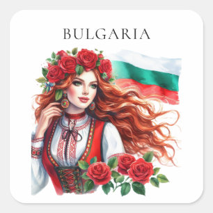 Bulgarische Flagge Tradition Folklore Frauen Rote  Quadratischer Aufkleber