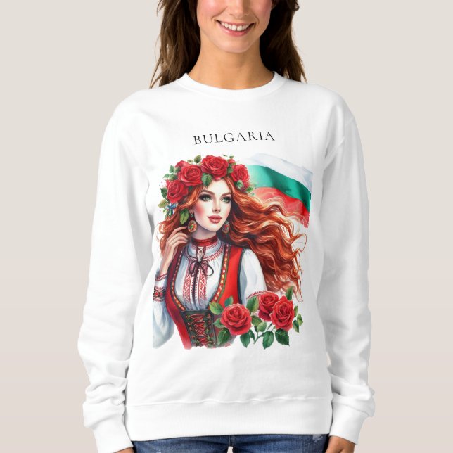 Bulgarische Flagge Tradition Folklore Frauen Rote  Sweatshirt (Vorderseite)