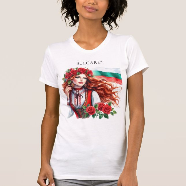 Bulgarische Flagge Tradition Folklore Frauen Rote  T-Shirt (Vorderseite)