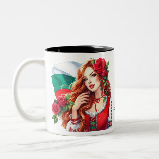 Bulgarische Flagge Tradition Folklore Frauen Rote  Zweifarbige Tasse (Links)