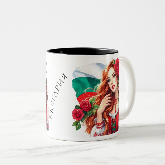 Bulgarische Flagge Tradition Folklore Frauen Rote  Zweifarbige Tasse (VorderseiteRechts)
