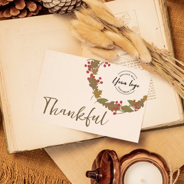Bulk Thankful Blätter Business Logo Erntedank Einladung (Thankful company Thanksgiving greeting card with logo)