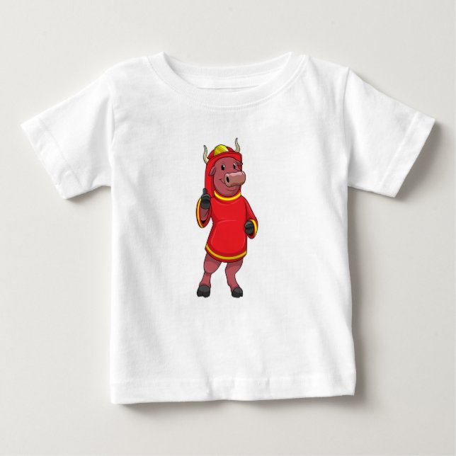 Bull als Feuerwehrmann mit Helm Baby T-shirt (Vorderseite)