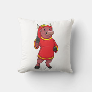 Bull als Feuerwehrmann mit Helm Kissen