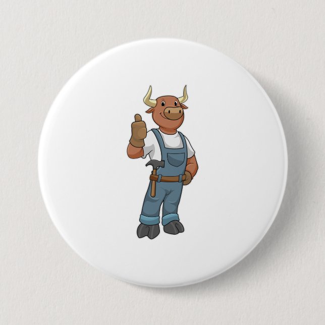 Bull als Handyman mit Hammer Button (Vorderseite)
