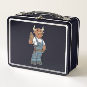 Bull als Handyman mit Hammer Metall Brotdose