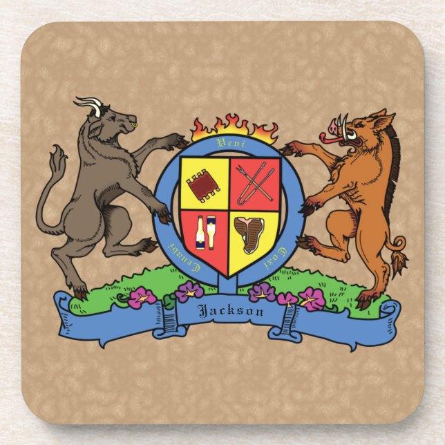 Bull and Boar Rampant GRILLEN Coat of Arms Getränkeuntersetzer (Vorderseite)