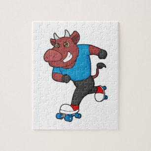Bull bei Inline-Skaten mit Roller-Skaten Puzzle