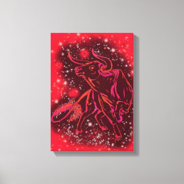 Bull bei Red Starry Night Leinwand drucken (Vorderseite)