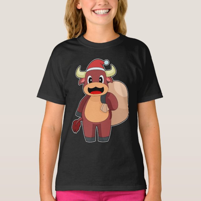 Bull Christmas Santa Claus T-Shirt (Vorderseite)