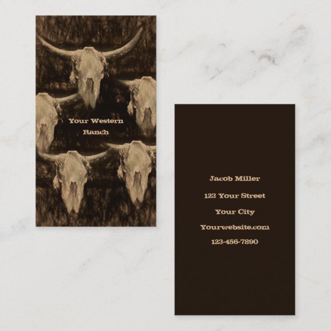 Bull Cow Skull Western Country Brown Sepia Rustika Visitenkarte