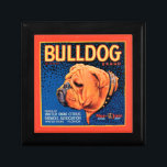 Bull Dog auf blauem Hintergrund Schmuckschachtel<br><div class="desc">Ein Vintages Kratetikett,  das einen Bulldog mit einem blauen gemusterten Hintergrund und einem orangefarbenen Rand illustriert. Wählen Sie diesen Kunstdruck auf Ihrem Zazzle-Produkt heute.</div>
