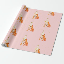 Bull Dog Birthday Pink Party Hat Geschenkpapier