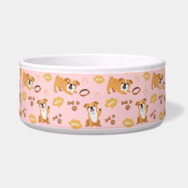 Bull Dog Themed Pattern (rosa) Keramik Pet Bowl Napf