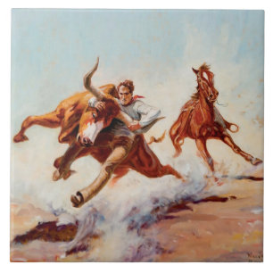 "Bull Dogger" Western Art von Will James Fliese