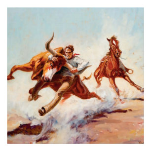 "Bull Dogger" Western Art von Will James Fotodruck
